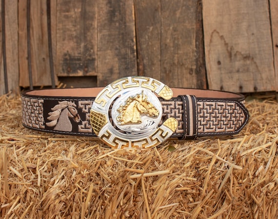 Mens WESTERN LEATHER Horse Shoe CABALLO Embroidered Leather  display picture 2