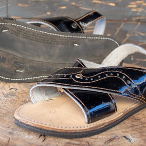 MENS LEATHER 2 STRAP black mexican sandals with tire sole