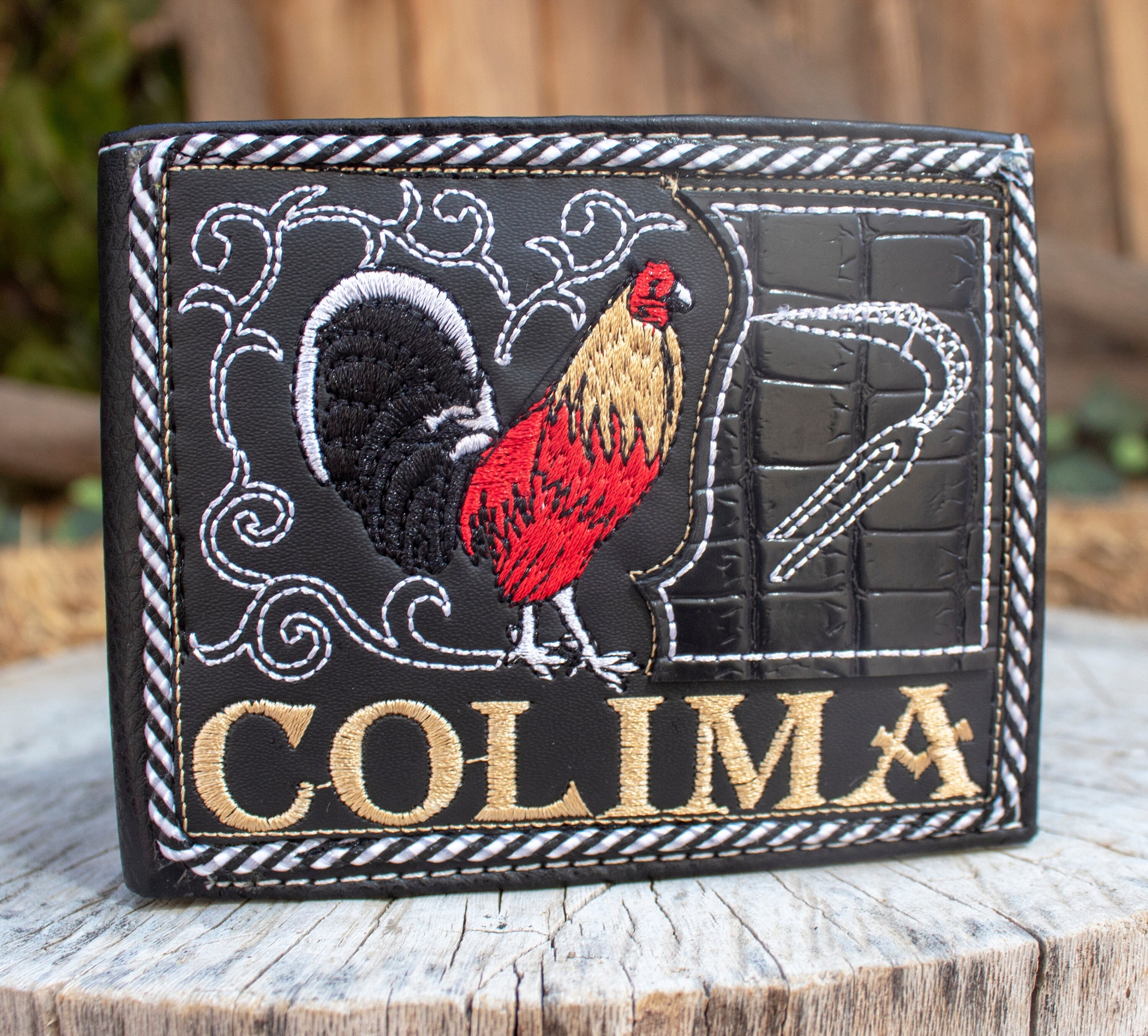 COLIMA Mexico WESTERN EMBROIDERED Leather Stamped Rooster Gallo Bi