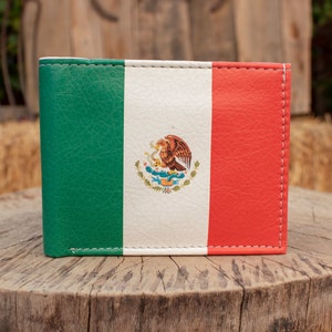 MEXICAN FLAG Leather laser printed  bi-fold wallet Bandera MEXICO cartera escudo