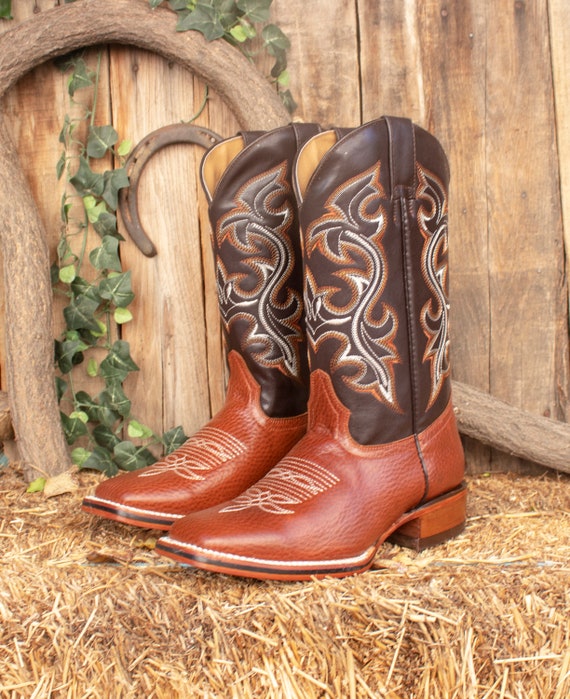 MENS Brown Deer Skin LEATHER COWBOY Western Rodeo Square Toe Boots Etsy UK