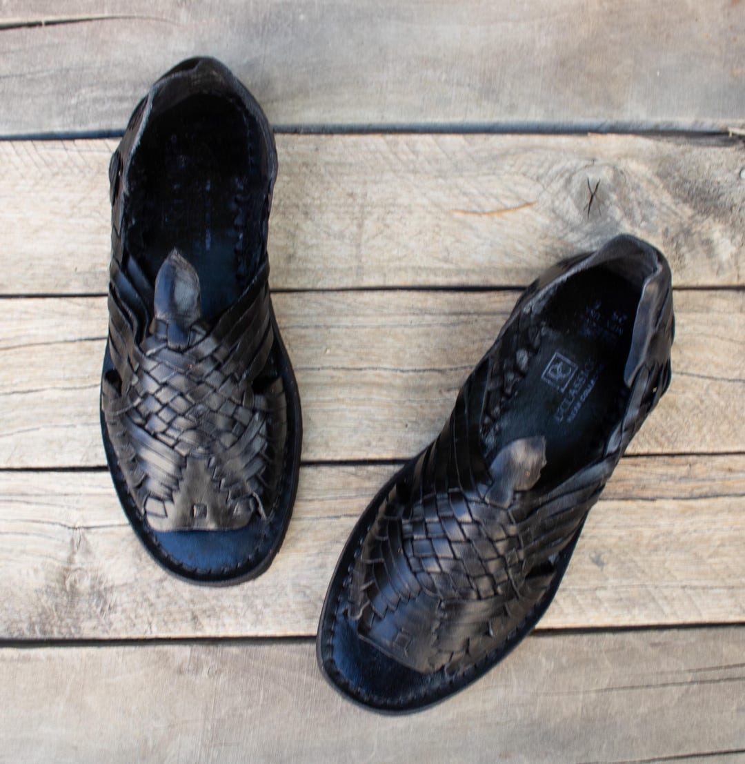 MENS LEATHER HUARACHE Black Sandals Made in Mexico With Tire Sole