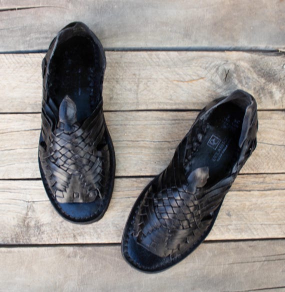 MENS LEATHER HUARACHE Black Sandals Made in Mexico With Tire Sole