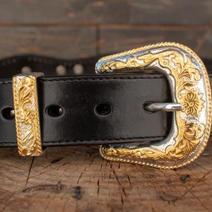 Mens LEATHER CONCHO WESTERN cowboy rodeo black belt image 5