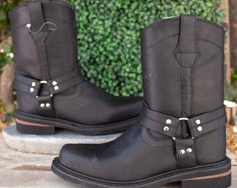 Double H Biker Boots Men Black Leather Square Toe Distressed Motorcycle 10.5 m_6a074db262f93f9b05a6c0b7.jpg main image 4