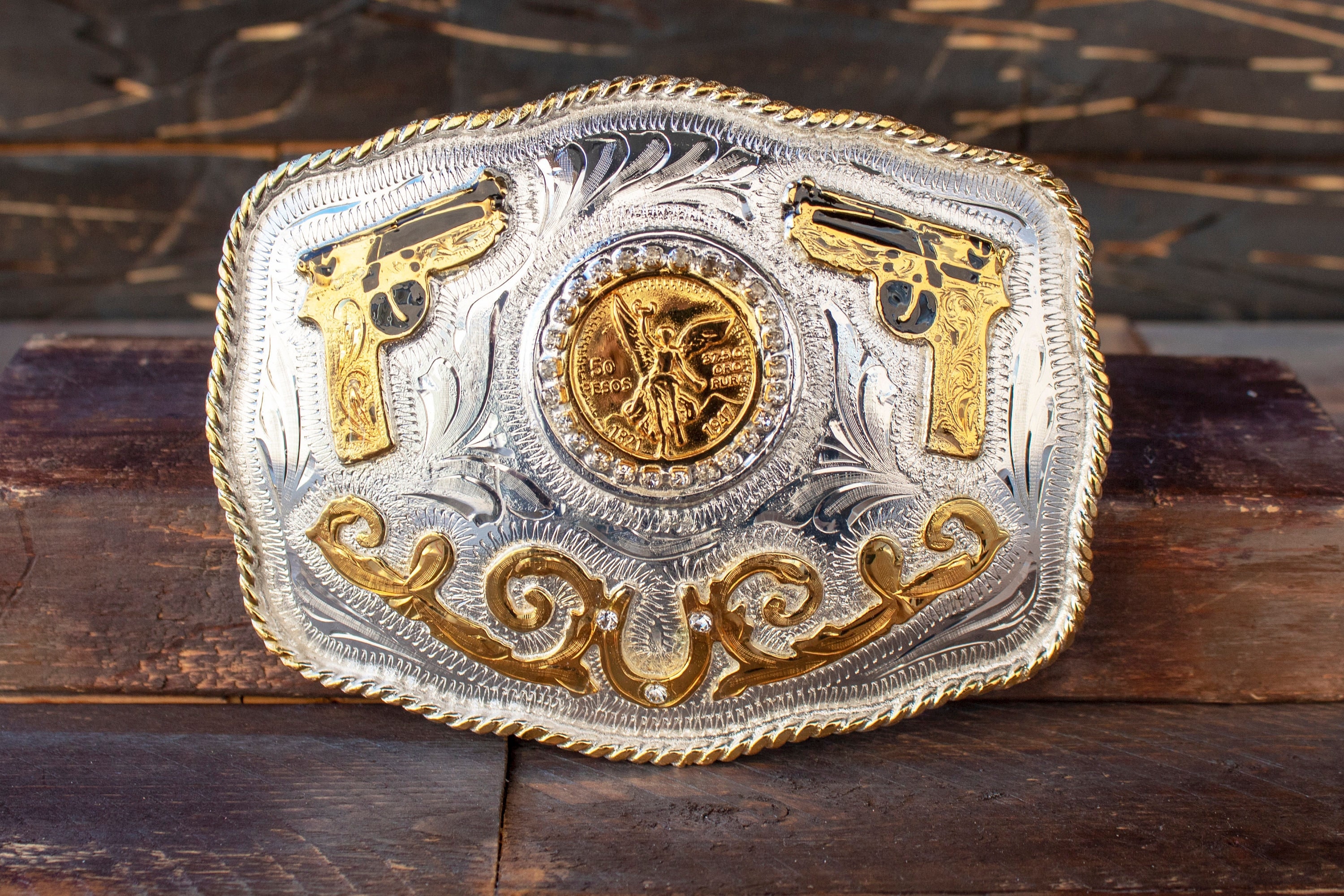 Star Silver Gold Medal Square Belt Buckle