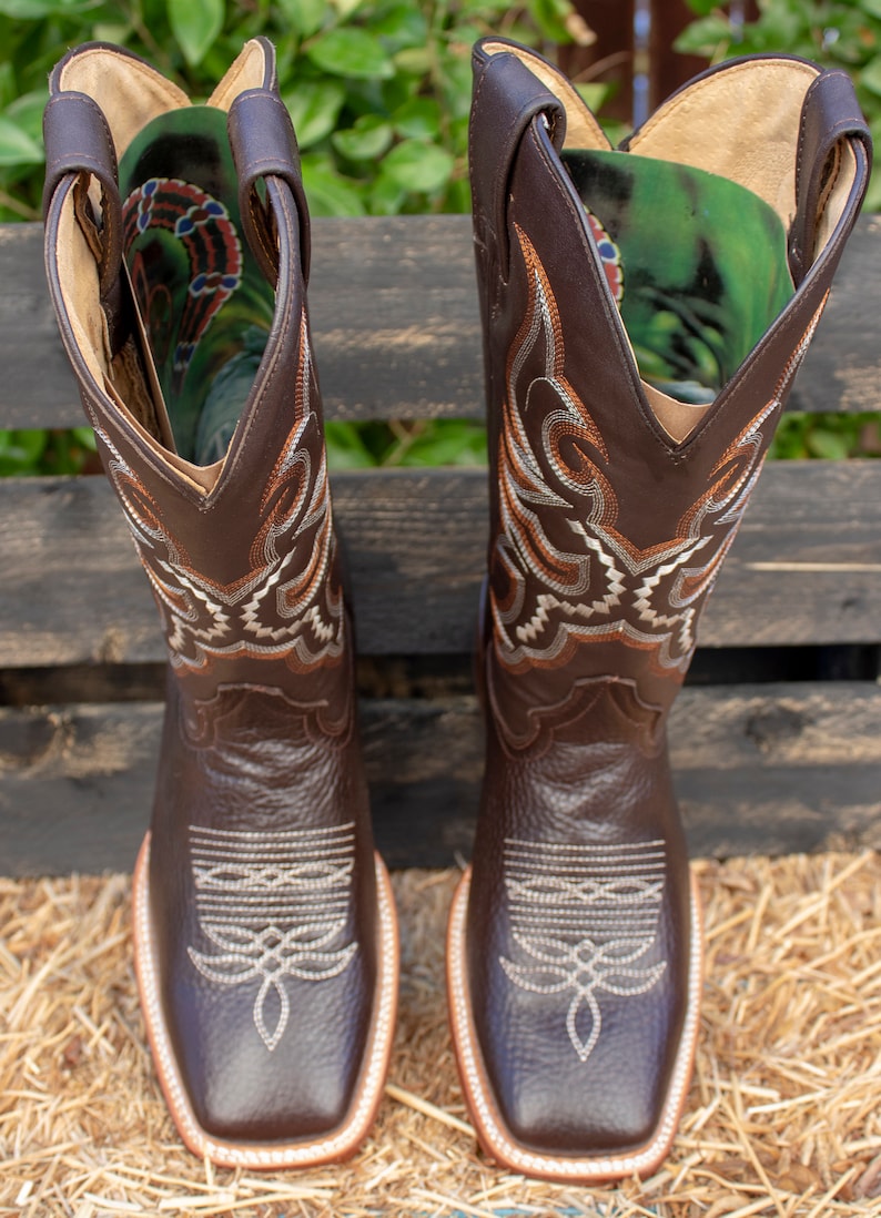 MENS Deer Skin LEATHER COWBOY Western Rodeo Square Toe Boots Etsy