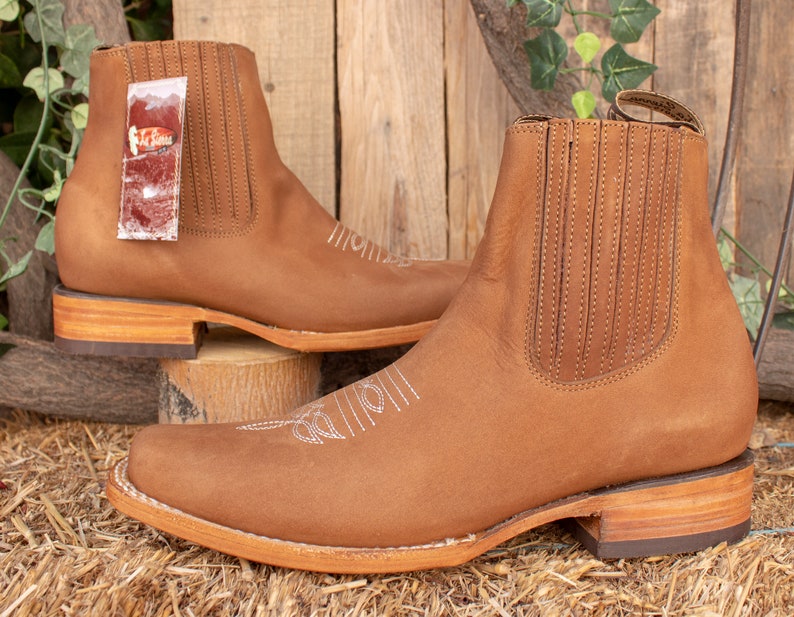 MENS LEATHER COWBOY Nobuck Rodeo Square Toe Half Boots Botines - Etsy