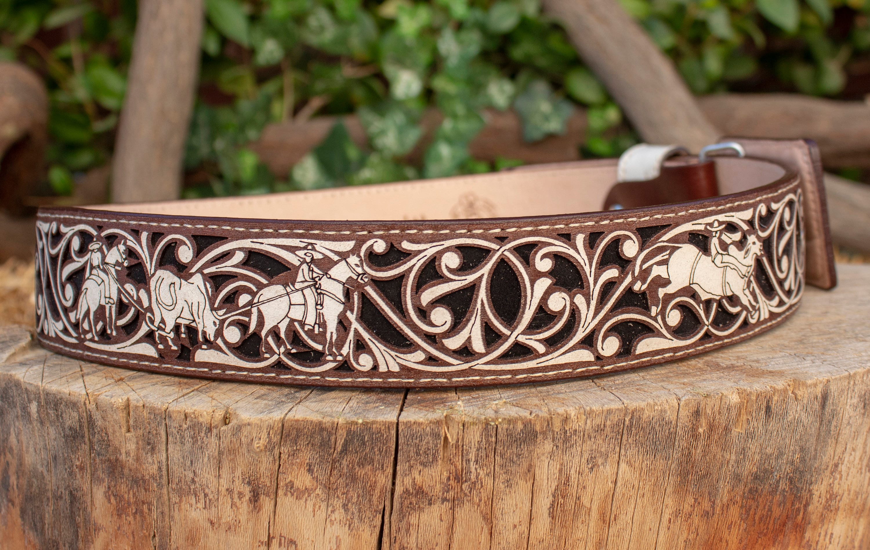 MENS WESTERN LEATHER Charro Stamped 2 Inch Width Suerte Charra MENS WESTERN LEATHER Charro Stamped 2 Inch Width Suerte Charra