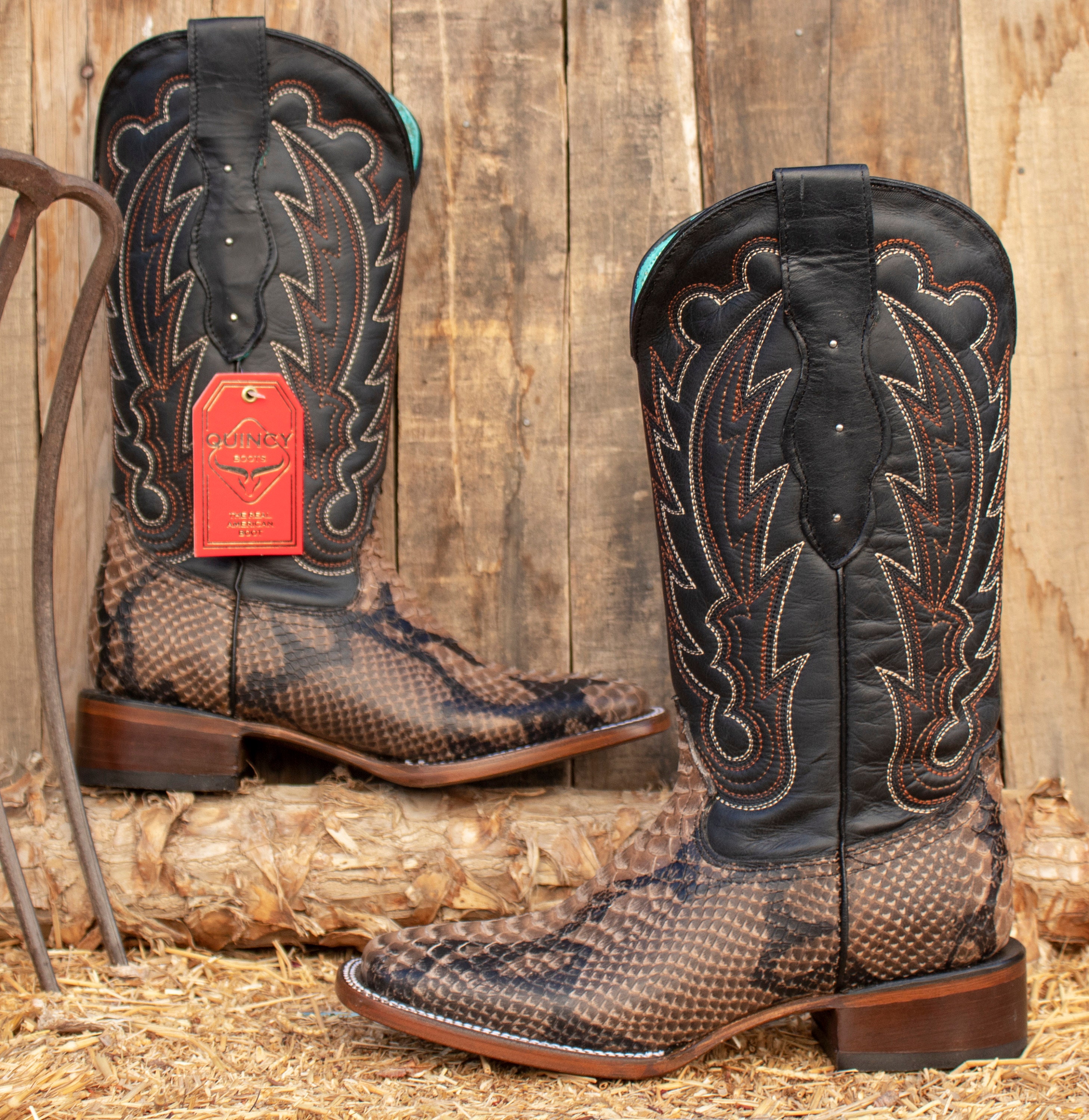 WOMENS COWGIRL Cowboy Leather Square Toe Python Snake Print BOOTS Etsy