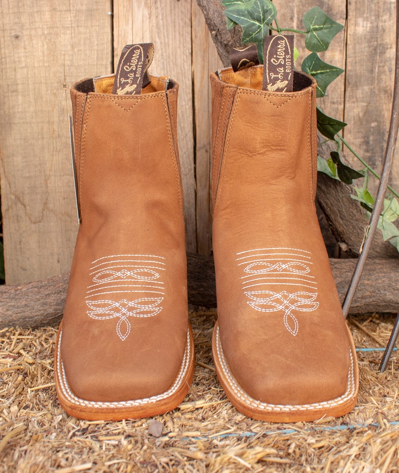 MENS LEATHER COWBOY Nobuck Rodeo Square Toe Half Boots Botines - Etsy