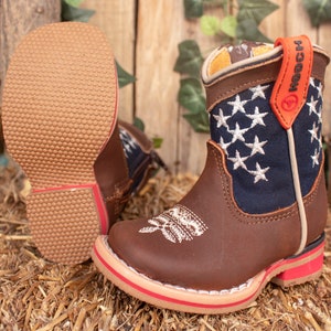 Boys Girls Baby USA Stars EMBROIDERED AMERICAN Flag unisex leather cowgirl cowboy boots image 4
