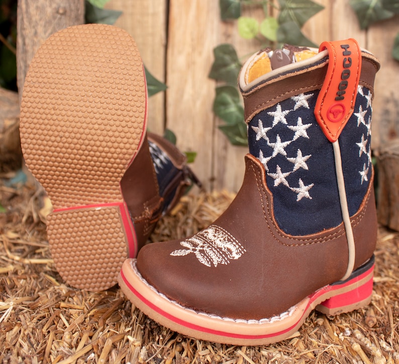 Boys Girls Baby USA Stars EMBROIDERED AMERICAN Flag unisex leather cowgirl cowboy boots image 4