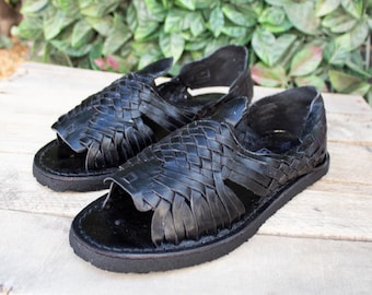 MENS LEATHER HUARACHE Black Sandals Made in Mexico With Tire Sole