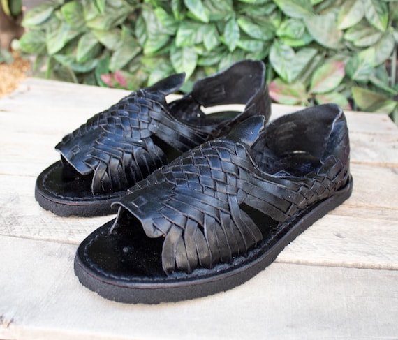 MENS LEATHER HUARACHE Black Sandals Made in Mexico With Tire Sole