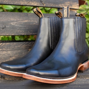 MENS LEATHER COWBOY rodeo square toe half boots botines