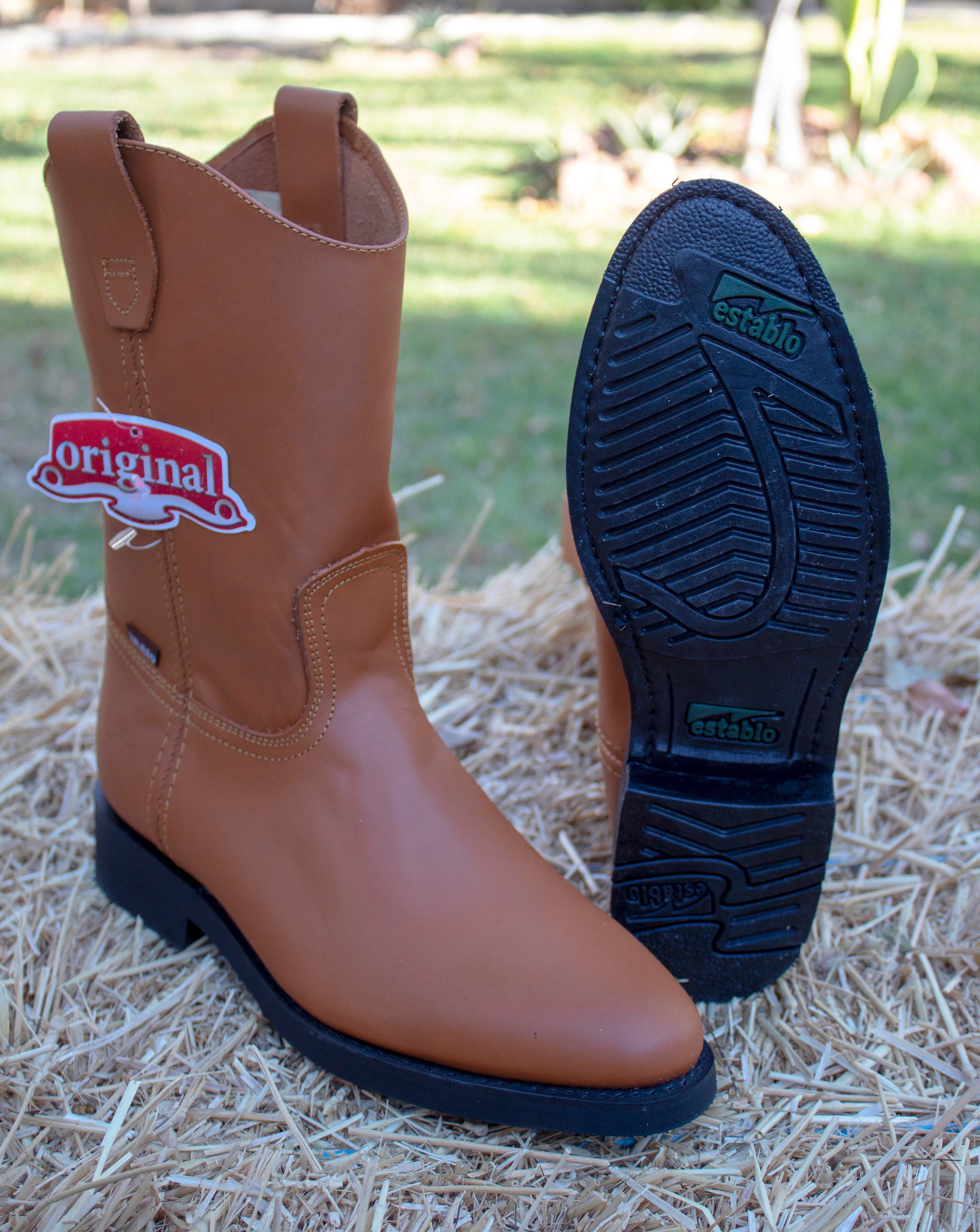 MENS Authentic LEATHER Roper Pull on Establo WORK Boots - Etsy