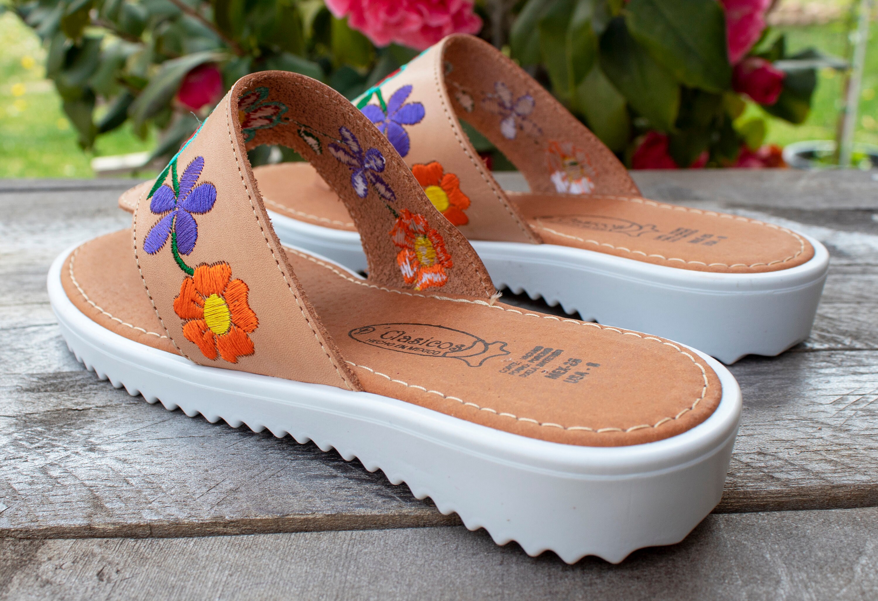 WOMENS EMBROIDERED leather Slip On Mexican SANDALS Etsy