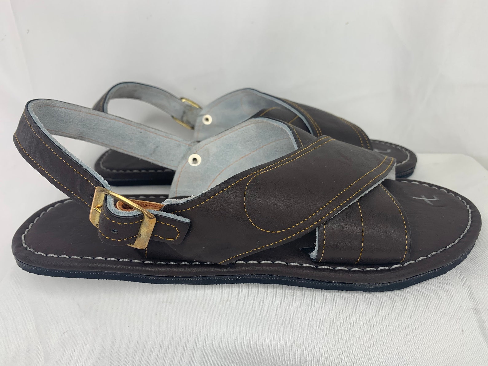 MENS LEATHER 2 STRAP Brown Mexican Sandals With Tire Sole Size - Etsy