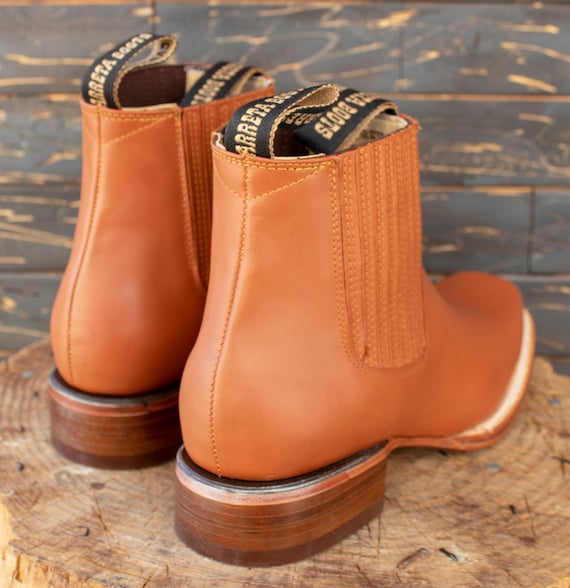 MENS LEATHER COWBOY rodeo punta quadrata mezzo stivali botines