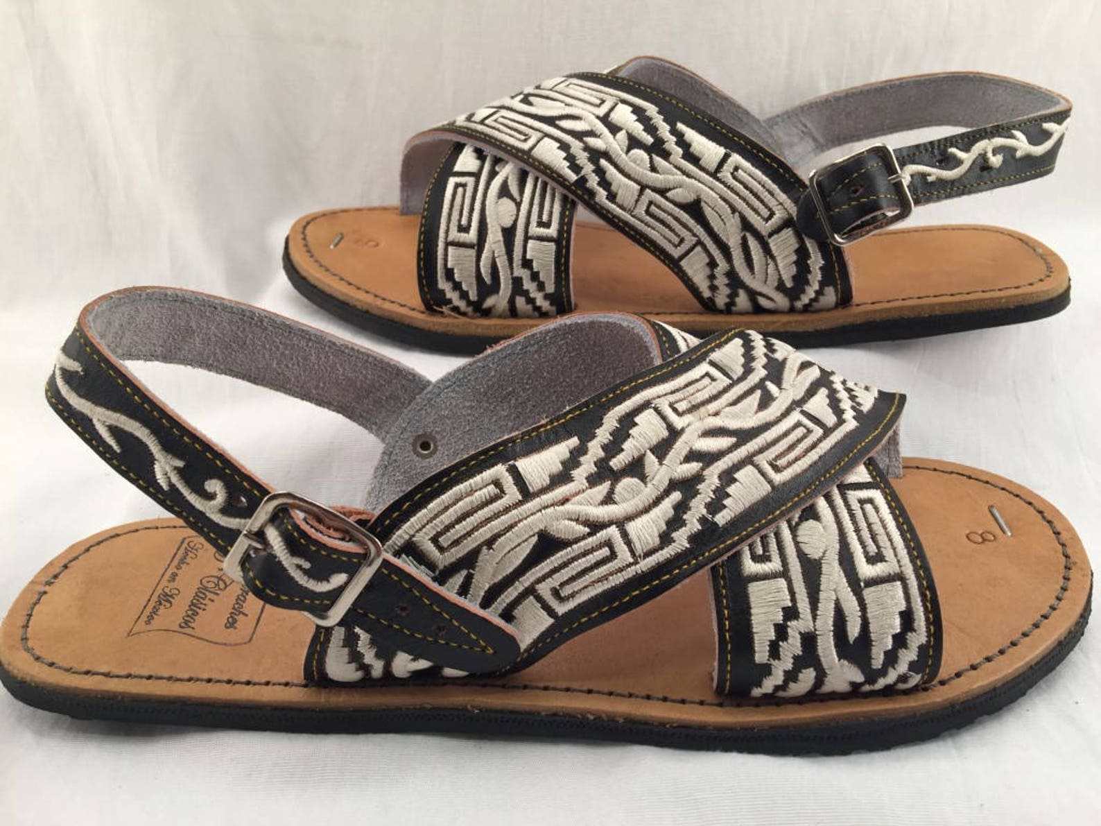 MENS EMBROIDERED HUARACHE Sandals With Tire Sole Etsy