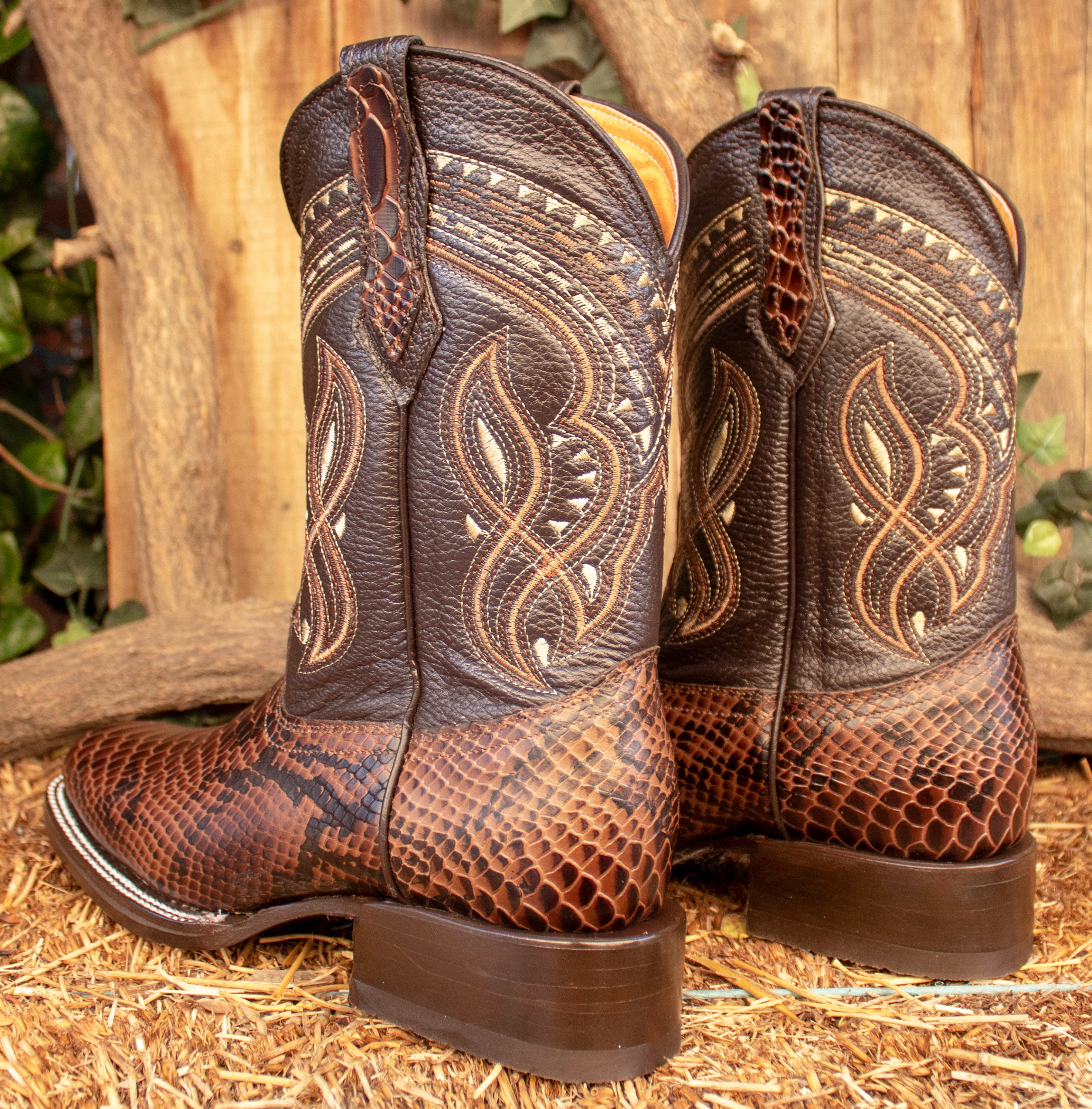 Texas Country 11 44 1995 Snake Skin Brown Leather Pointed Toe Cowboy Boots Mens Snake Skin Cowboy Boots Square Toe - Wild West Boots main image 3