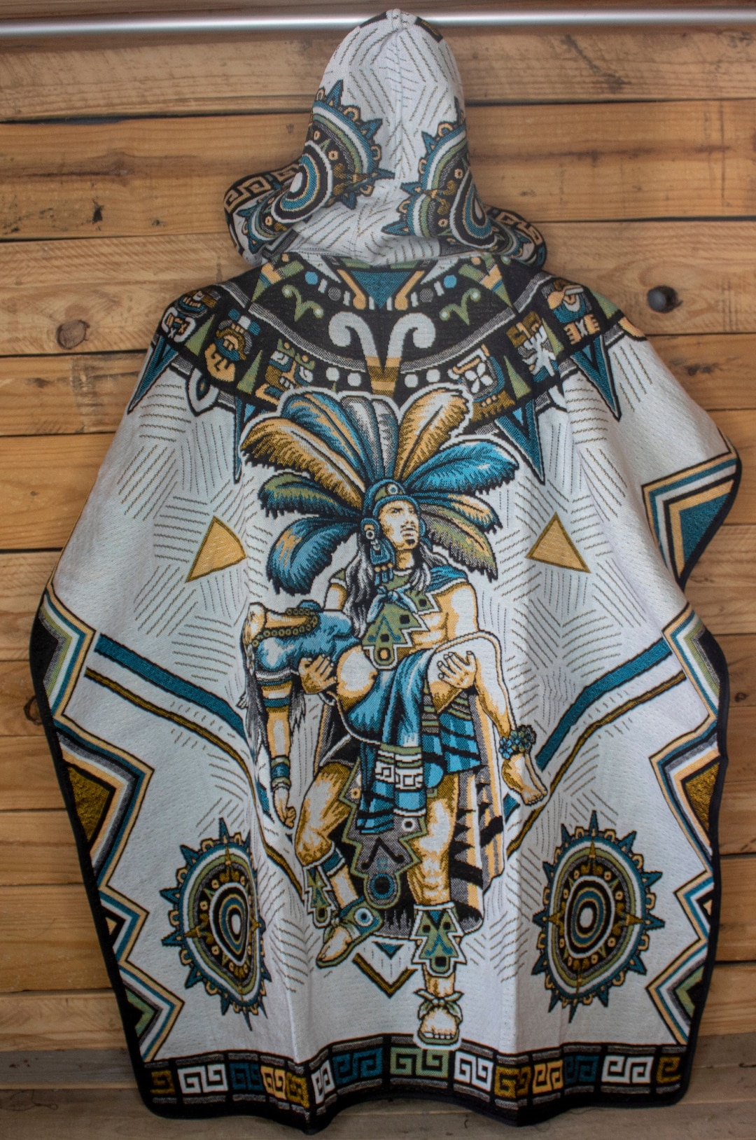 Mexican Azteca Popocatepetl 2 Sided PONCHO REBOZO With HOODIE Gaban ...