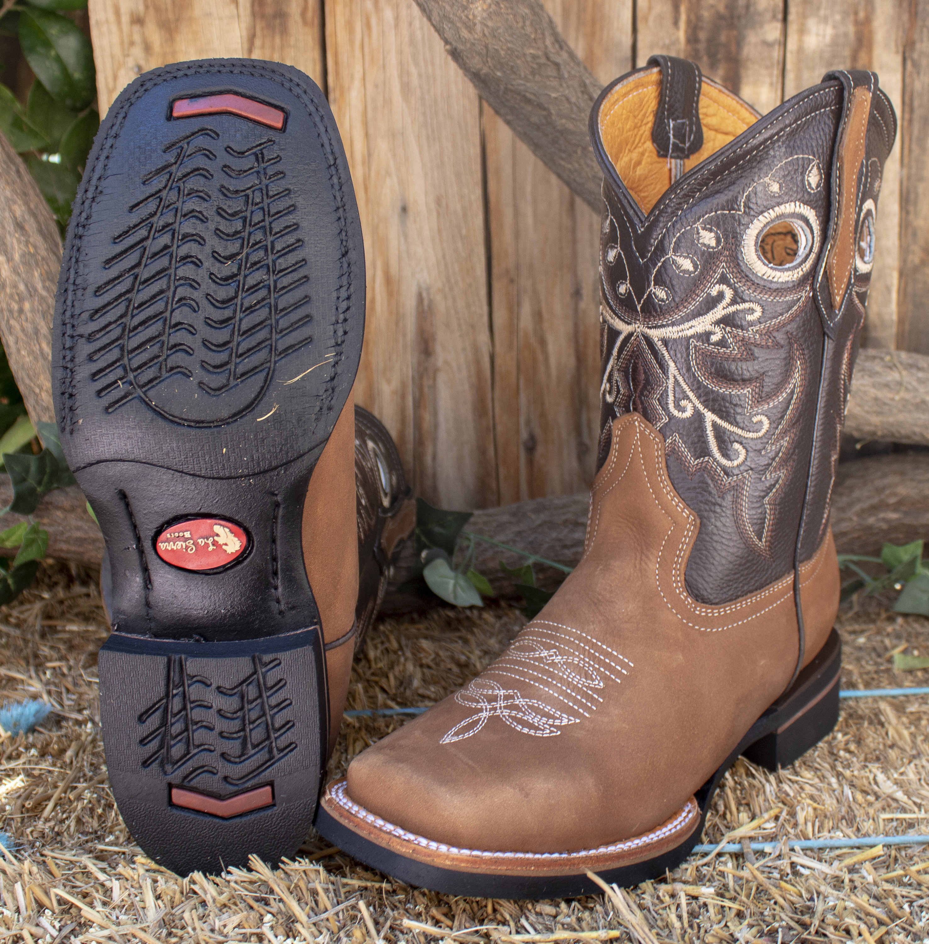Stivali Western Justin Boots Caddo In Pelle Marrone, Punta Quadrata, Uomo, Larga E