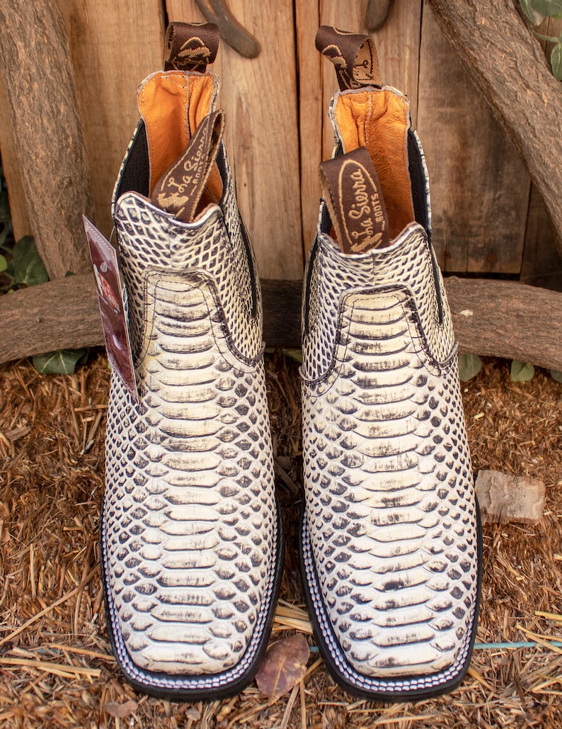 MENS LEATHER COWBOY Snake Skin Faux Square Toe Half Boots Botines - Etsy