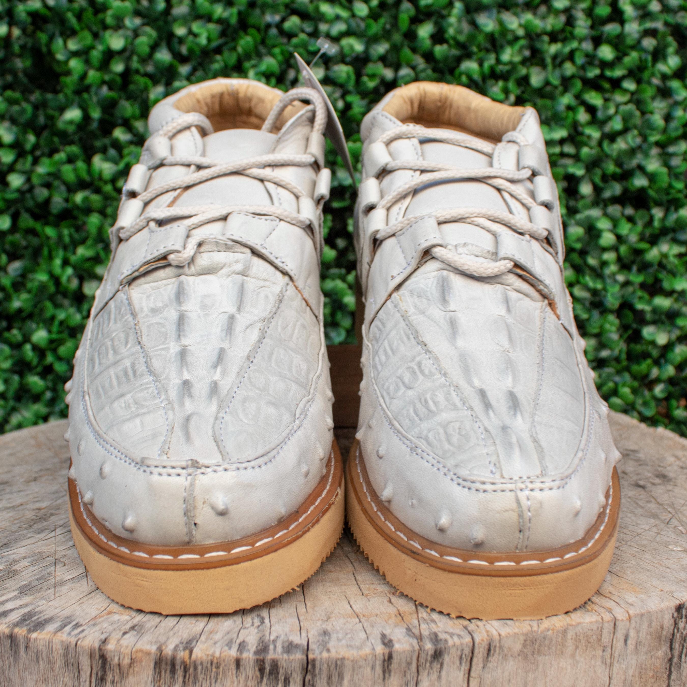 MENS CROCODILE OSTRICH Faux Print Casual Ivory Sneaker 