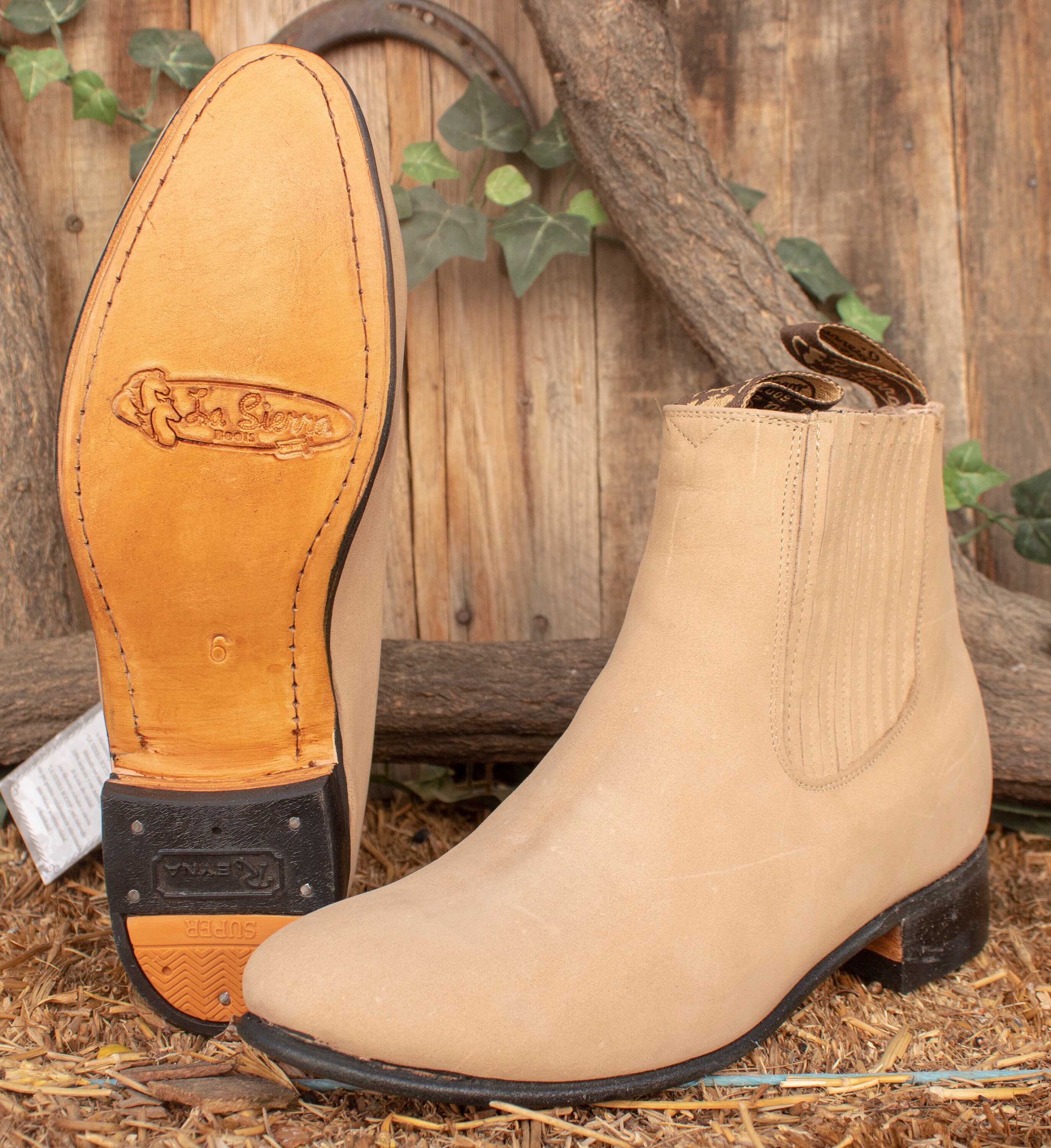 Vtg Cream Nubuck Cowboy Chelsea Boots Charreria Botines White Mexico sz 28 Men main image 4