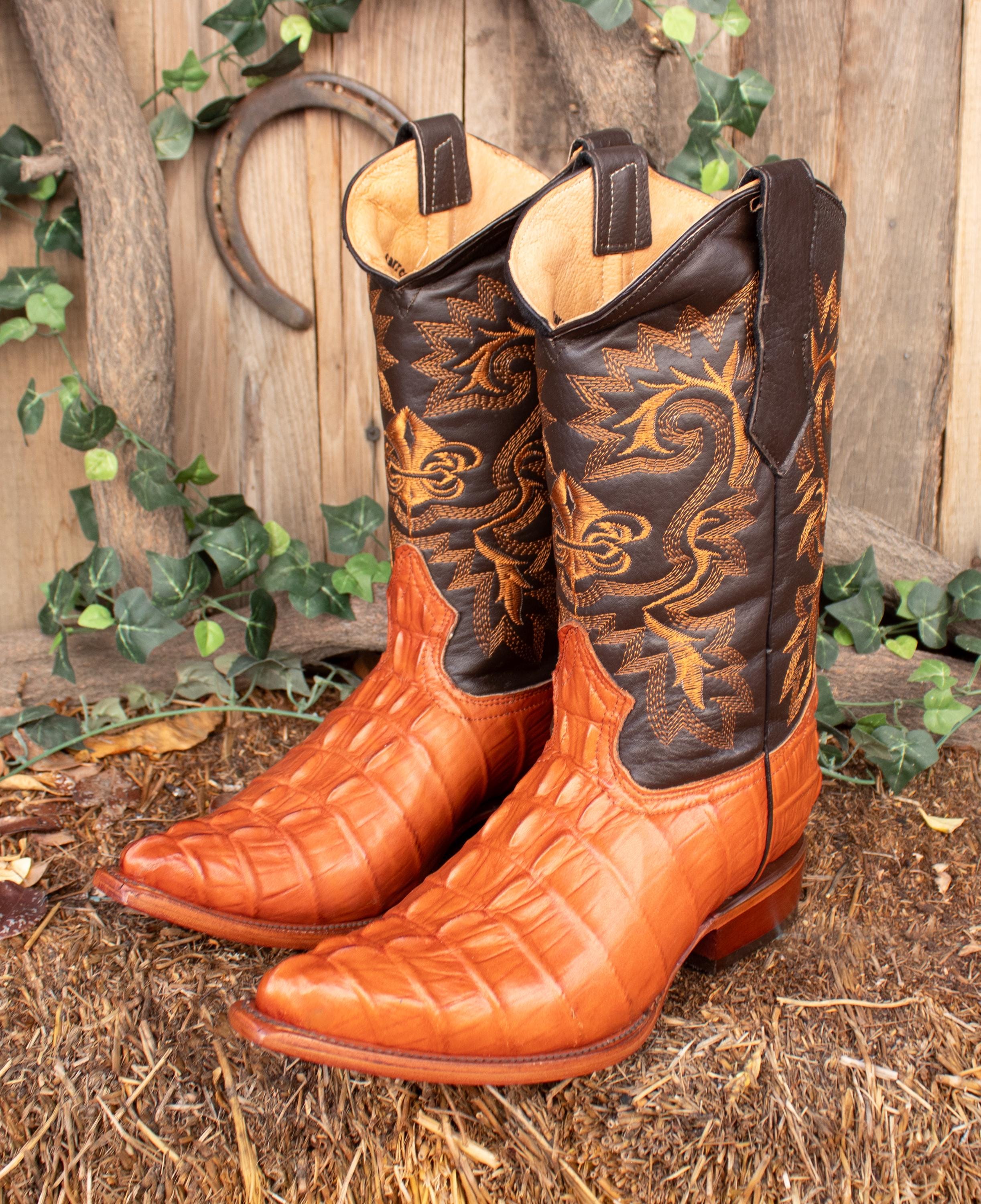 Cowboy Rodeo Boots Exotic Leather Orange Genuine Croc Tail Men’s 6 Caiman Cola Original Cowboy Boots - Cowboy Boots – Don Max  main image 2