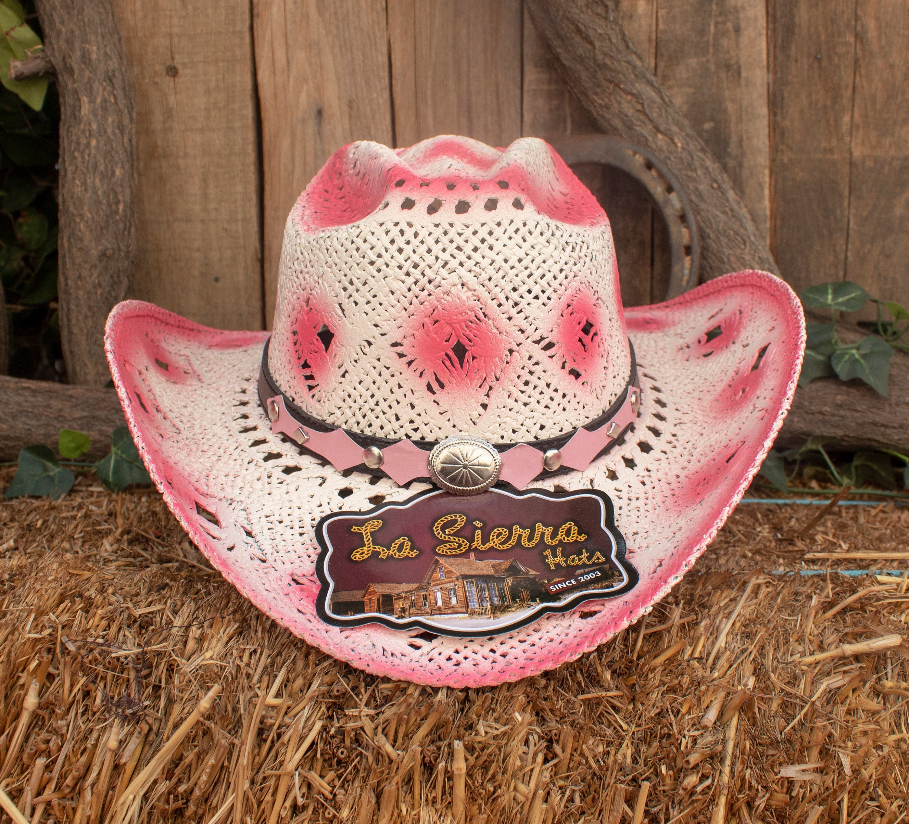 Pieces – Stroh-Cowboyhut in Pink