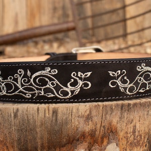 WOMENS BLACK EMBROIDERED Western cowgirl cowboy leather belt cinto image 3