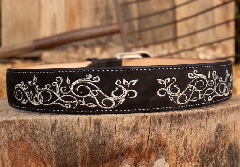 WOMENS BLACK EMBROIDERED Western cowgirl cowboy leather belt cinto image 3