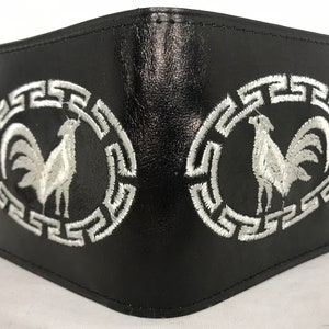 ROOSTER gallo WESTERN EMBROIDERED cuero bi doble cartera