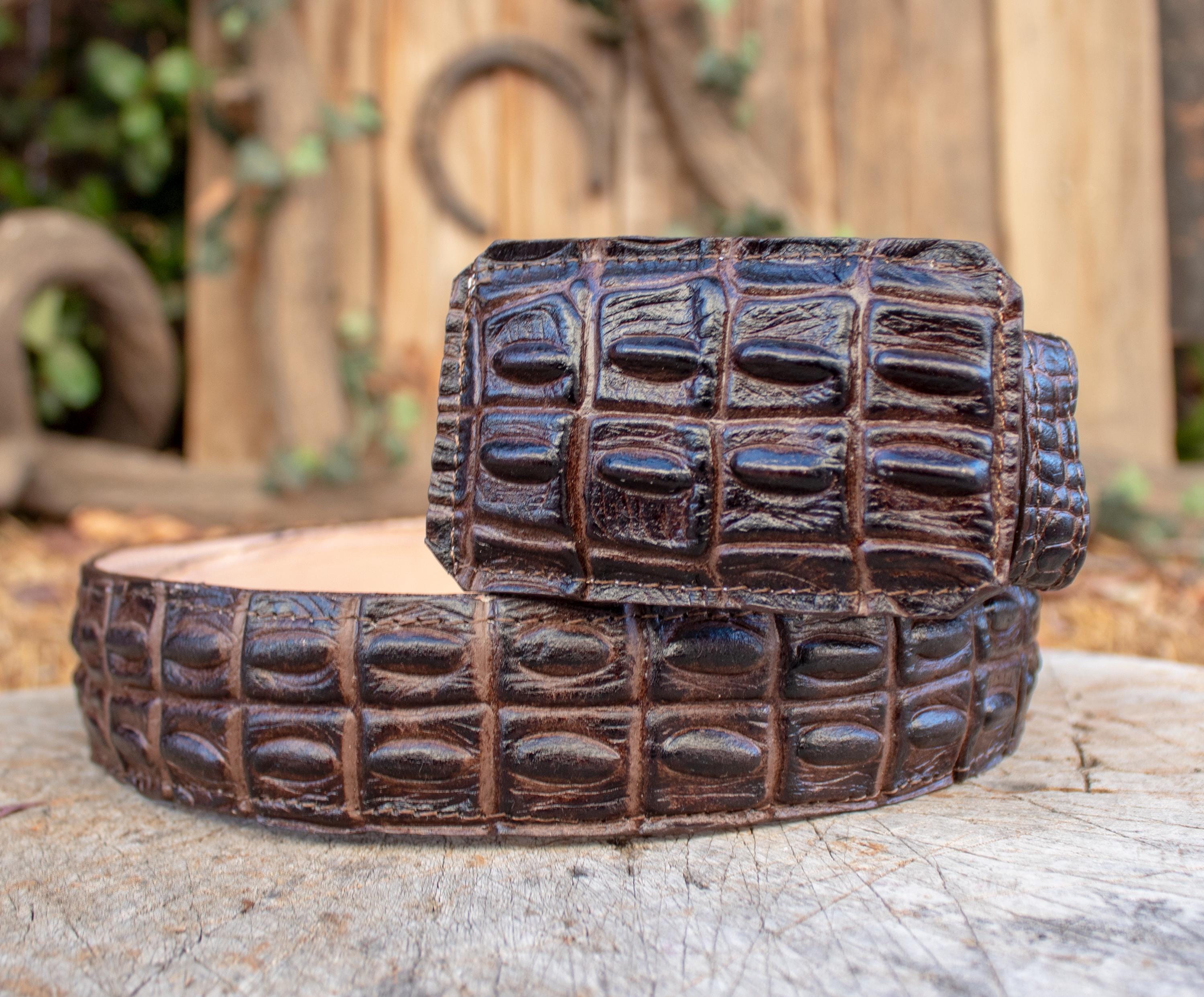Leather Croc Embossed Belt - Etsy