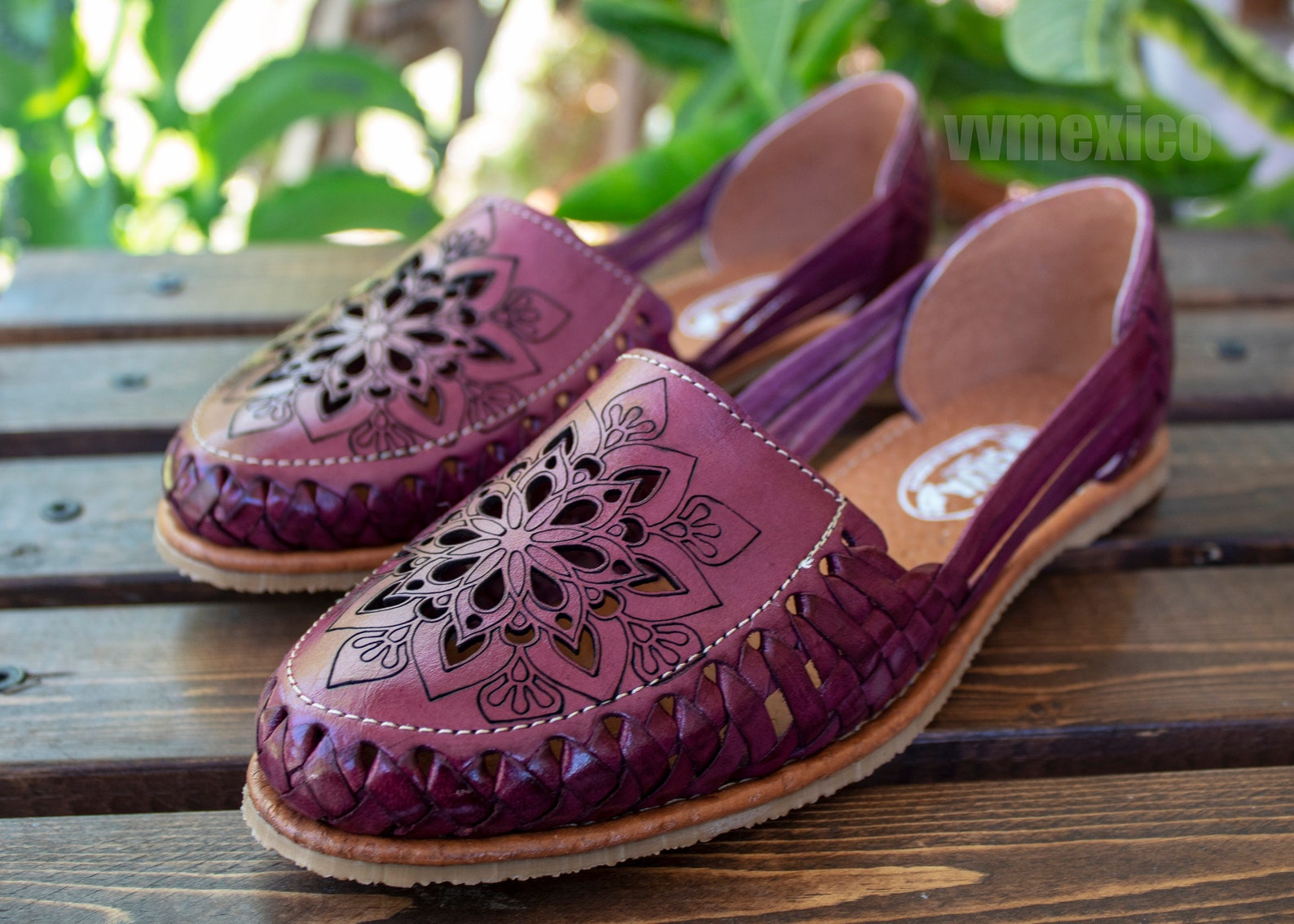 WOMENS Purple MEXICAN SANDALS Leather Handmade Shoe Huarache - Etsy