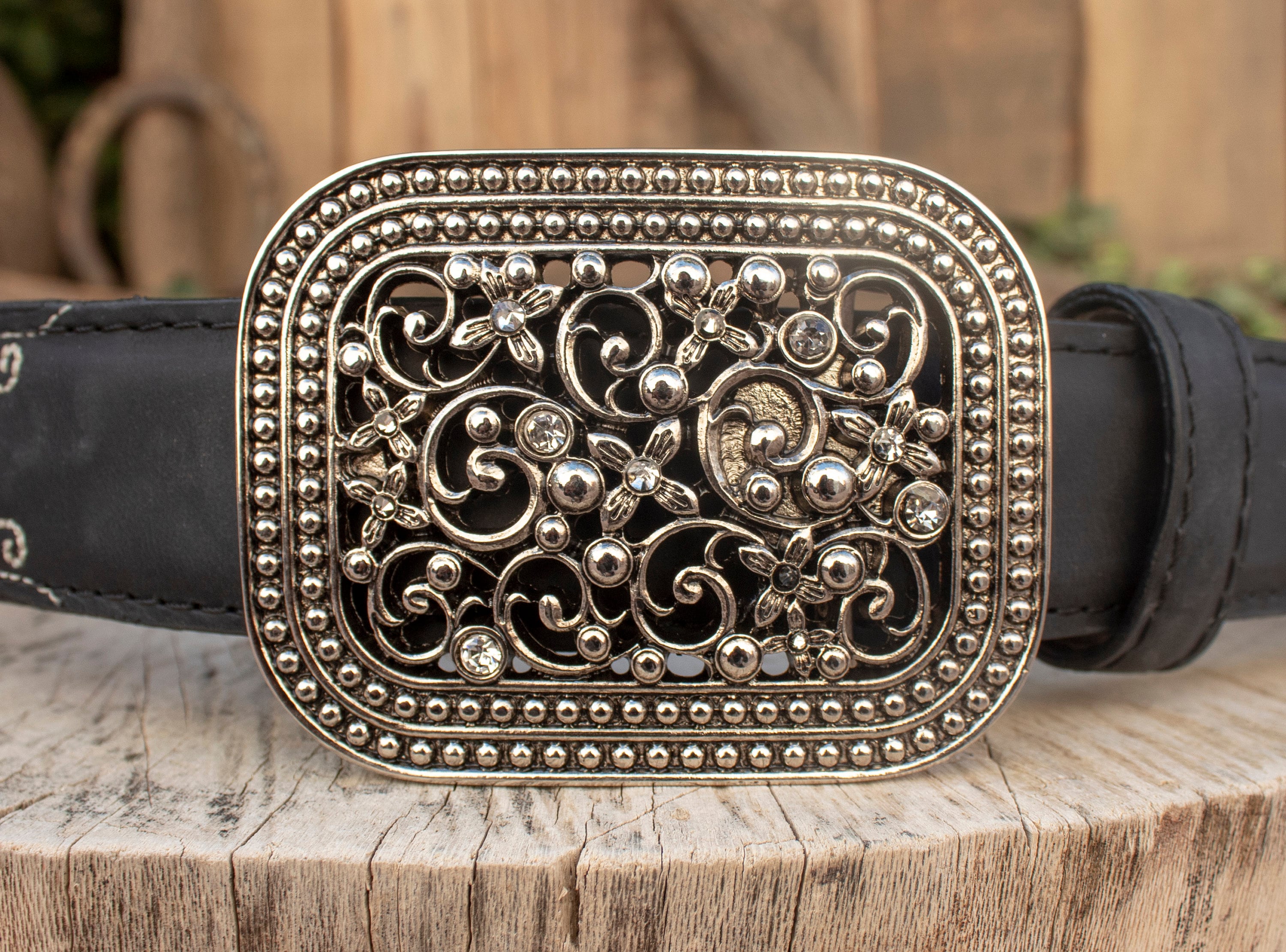 Womens HAND TOOLED LEATHER Rhinestone Western Cowgirl Cowboy