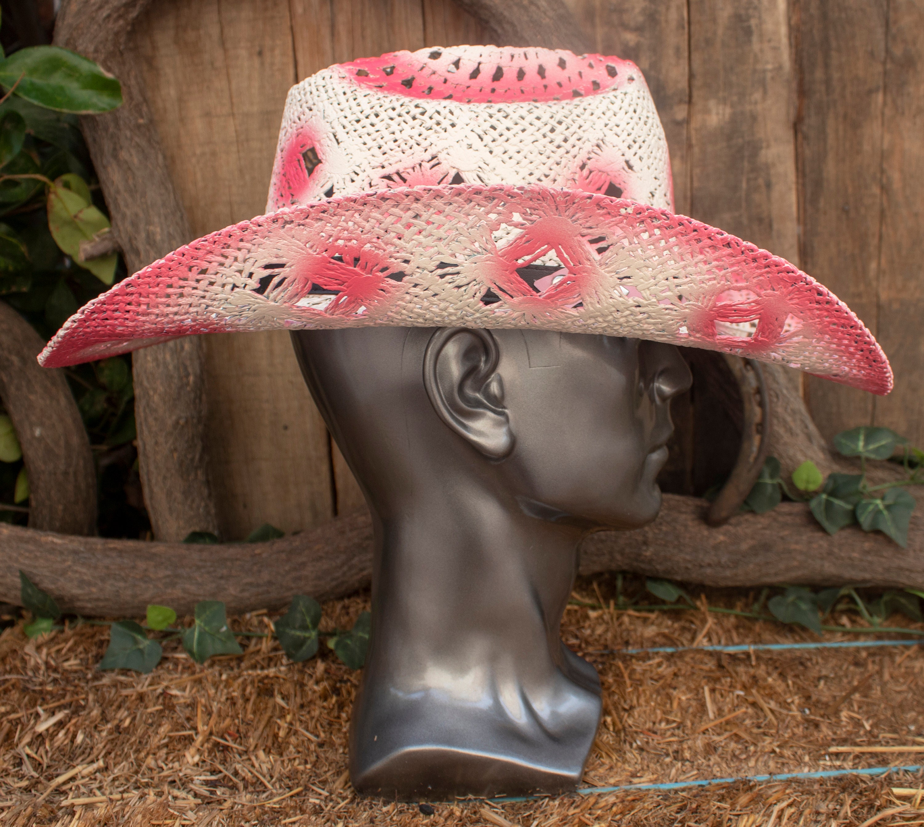 WOMENS Pink Natural STRAW COWGIRL Western Cowboy Hat - Etsy