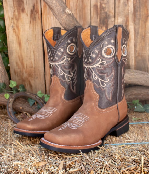 HEREN Nubuckbruine LEREN COWBOY westernrodeo laarzen met vierkante neus Etsy Nederland