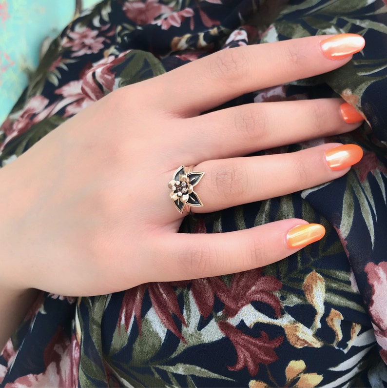 Rose Gold Hibiscus Ring Engagement Ring Tropical Ring Etsy