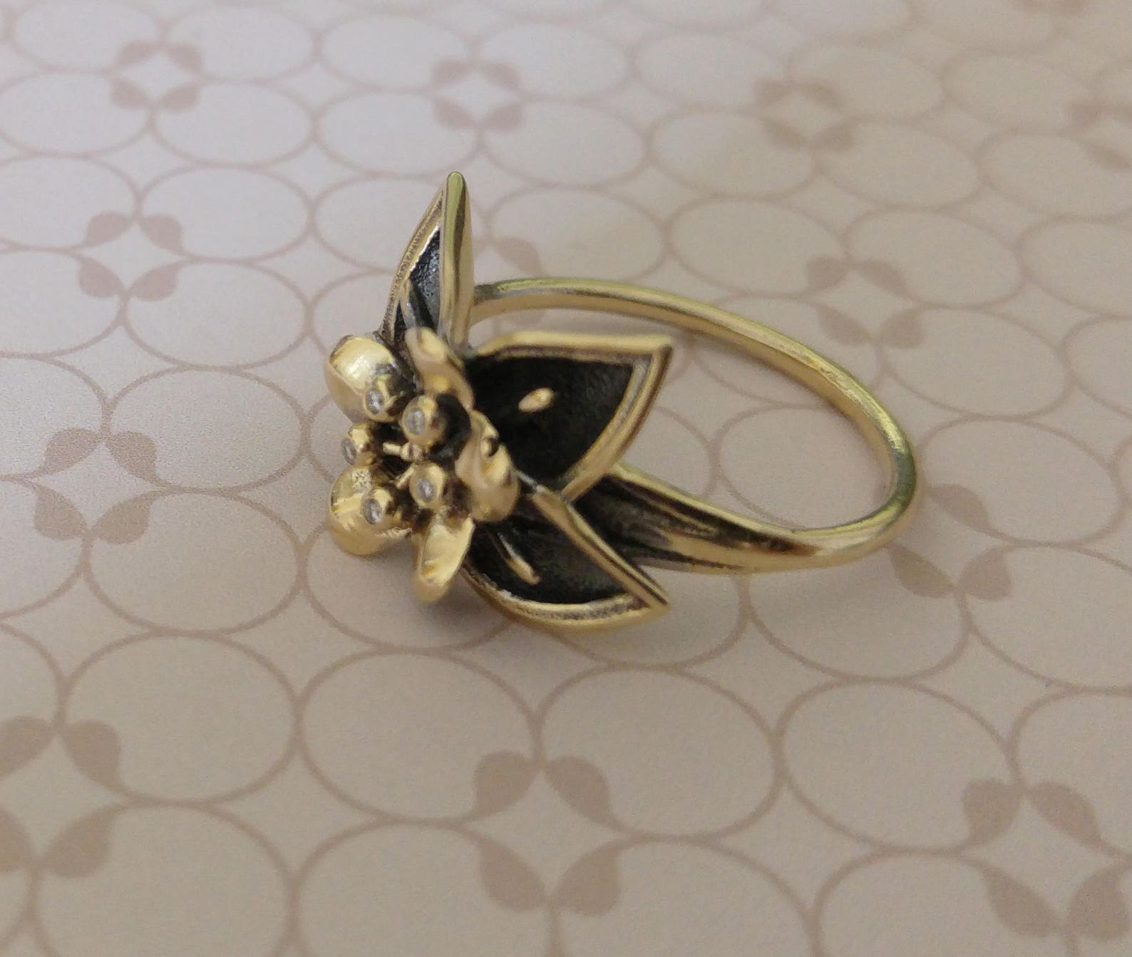 Gold Hibiscus Ring Gold Flower Ring Flower Engagement Ring Etsy