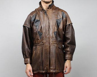 90s UNISEX Leather Parka Coat Jacket.