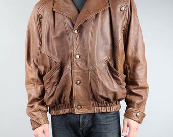 80s Boxy Genuine Leather Brown Men's Bomber Jacket . Vintage Rocker Padded Short Warm Coat . Retro Warmed Biker Button up Punk Jacket / Sz L - Etsy 80s Boxy Genuine Leather Brown Men's Bomber Jacket . Vintage Rocker Padded Short Warm Coat . Retro Warmed Biker Button up Punk Jacket / Sz L - Etsy