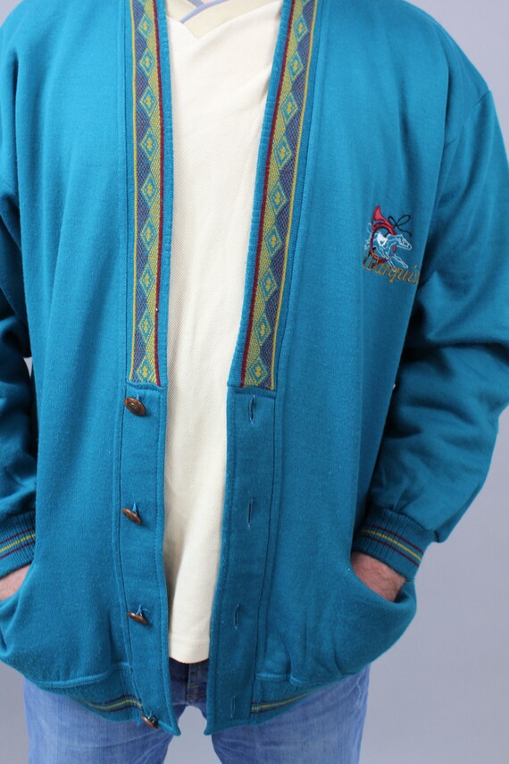 Vintage Blue Mens Unisex Cardigan Sweater. Men's … - image 3