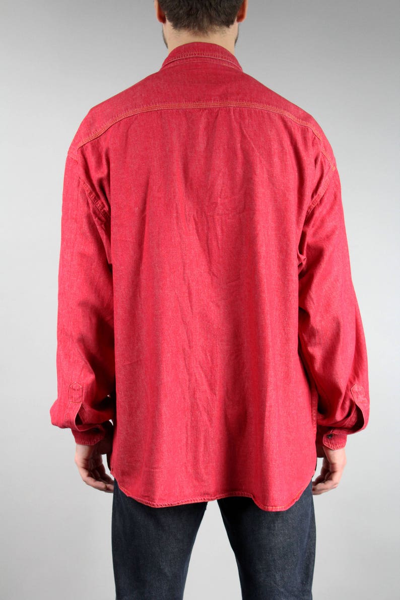 XXL Vintage Grunge Jean Blazer Extra Large Plus Size 80s Red DENIM Oversized Shirt