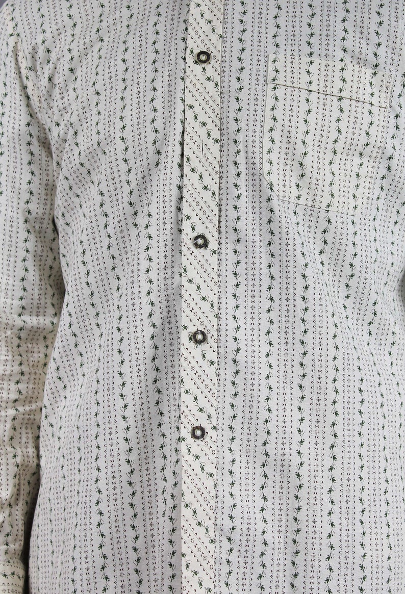 Men/'s Long Sleeve Oversized Boyfriend Western Shirt Large Vertical Striped Cotton Polo Shirt 80s Floral Print White Hipster Shirt L