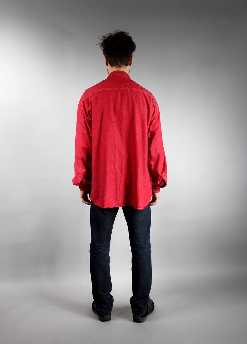 XXL Vintage Grunge Jean Blazer Extra Large Plus Size 80s Red DENIM Oversized Shirt