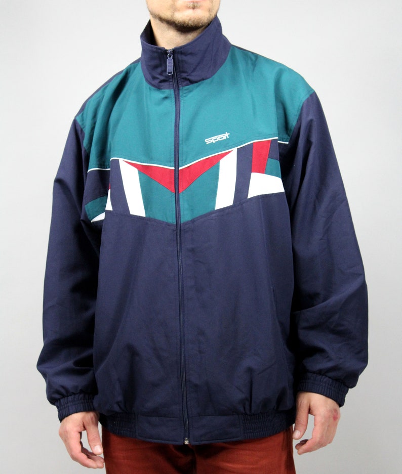 PLUS Size 90s Color block Bomber Jacket Vintage Shell Tracksuit Bomber Sports Top XXL